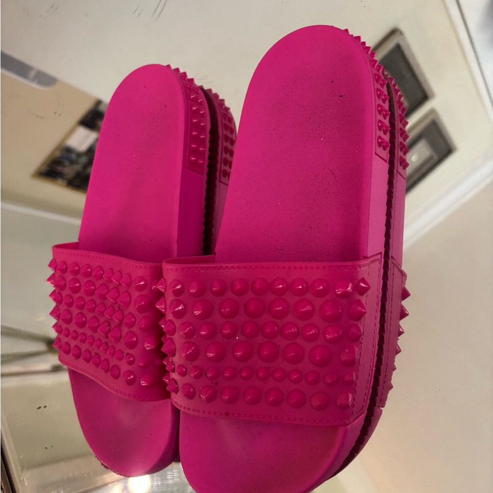 Pink Studded Women's Slide Sandals